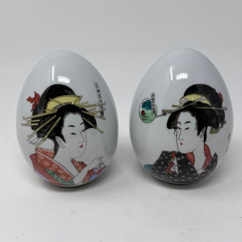 Japanese Porcelain Decorative Eggs – Geisha Design (Set of 2)